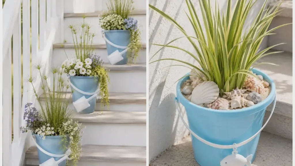 Met zandemmmers naar een kustlook – maritieme decoratie voor de voordeur
